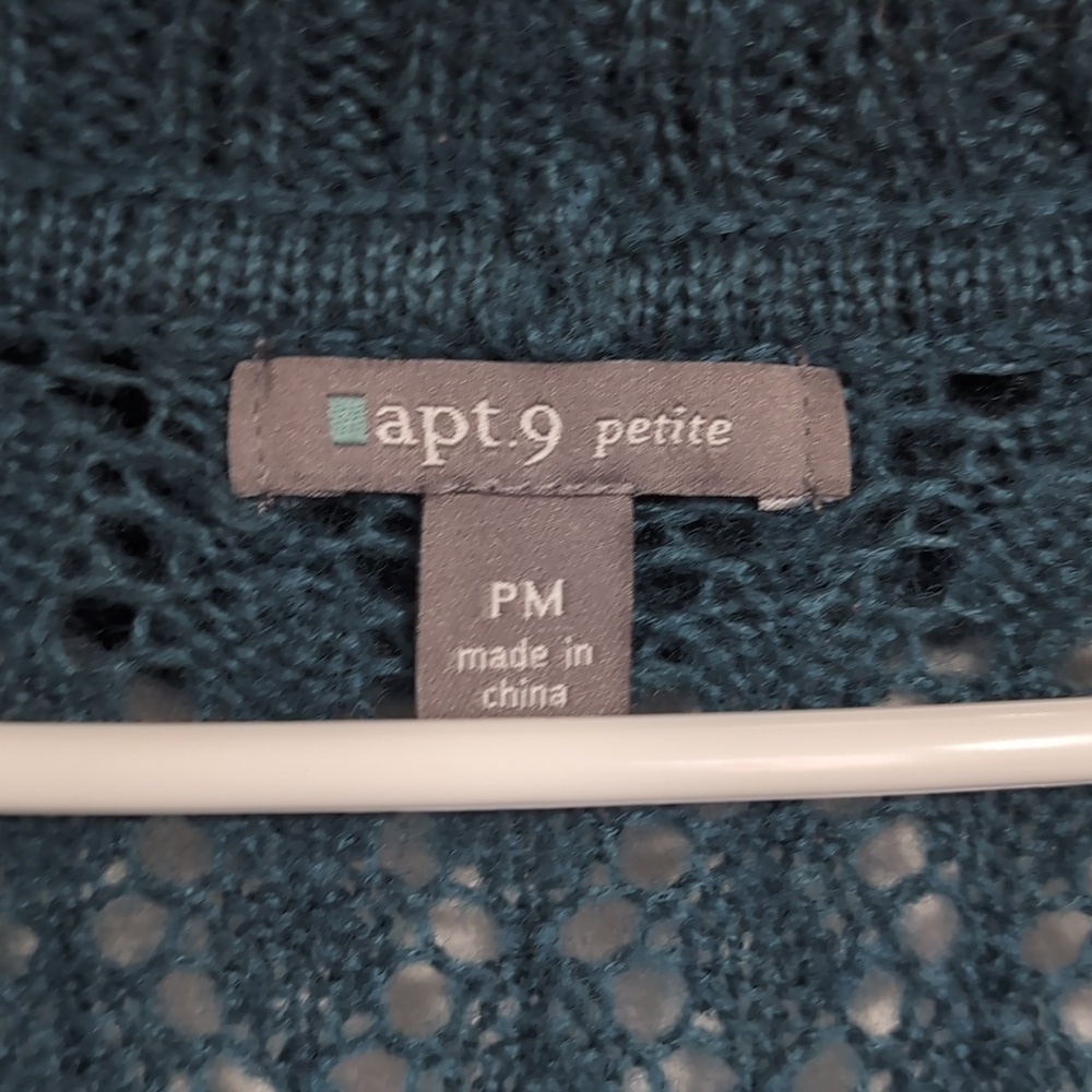 Apt 9 Teal Wool Blend Open Front Loose Knit Cardigan Size Petite Medium - Picture 2 of 5
